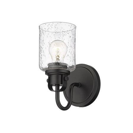 Z-Lite Kinsley 1 Light Wall Sconce, Matte Black And Clear Seeded 340-1S-MB